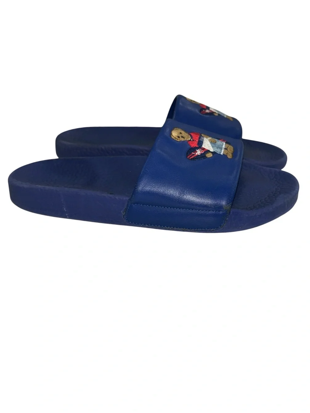 Polo Ralph Lauren Surfer Surf Bear Royal Blue Leather Upper Sandals Slides - 9